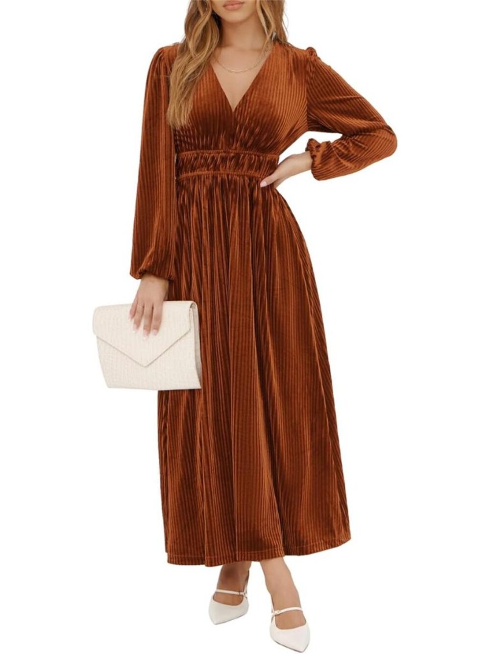 Women's Velvet Long Sleeve Maxi Dress Formal Wedding Guest Cocktail Dress for